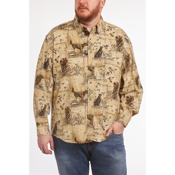 Vintage North River Mens XL Button Up Shirt Novelty Hunting Dog Print Cotton - Picture 1 of 12